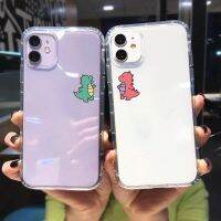 1 GYKZ เคสโทรศัพท์แบบใสคู่หมีไดโนเสาร์น่ารักสำหรับ14 13 12 11 Pro MAX XR XS SE 6S 7 8Plus ปลอกซิลิโคนสัตว์ Coque