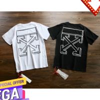 สั่งด่วน  ดำ XL OFF White sketch 3D double arrow printing  T-shirt คุณภาพสูง