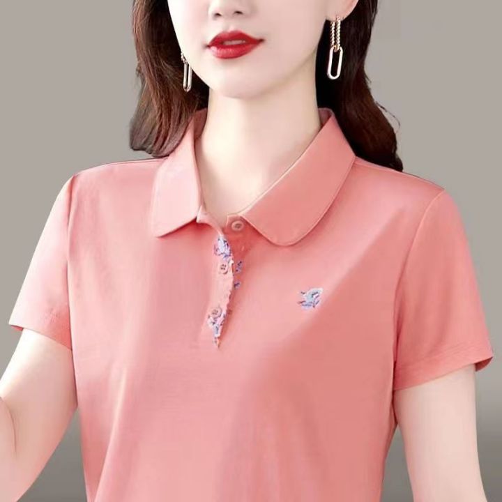 100kg-ไขมันสาวสามารถสวมใส่ฤดูร้อนแฟชั่น-apricot-โปโลแขนสั้นเสื้อผู้หญิง-plus-ขนาดสไตล์เกาหลีเสื้อยืดแสดงบางอารมณ์คอตั้งเสื้อผู้หญิงเสื้อ