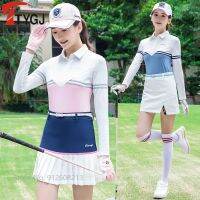 Ttygj Breathable Shirt for Female Long Sleeve Patchwork Golf T-shirts Women Slim Fit Skirts Split Sports Skort Clothing Sets Badminton
