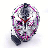 [ Star Fun]Cosply Glowing Jason Neon LED หน้ากากภาพยนตร์ฮาโลวีนประสิทธิภาพการตกแต่ง Prop กระพริบสำหรับ Dark Night