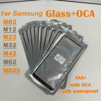 1ยูนิต Kaca OCA LCD Luar Depan untuk Samsung Galaxy M02 M12 M22 M32 M42 M62 M02S Penggantian Skrin Sentuh