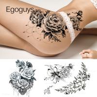 1PC Black Large Rose Peony Temporary Tattoos Waterproof 3D Flower Blossom Fake Tattoo Stickers For Women Girls Lady DIY Body Art