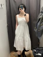 Tengrui Uniqlo summer style French sweet style cotton pleated white skirt vest strap dress female C458236