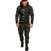 ฤดูใบไม้ร่วงฤดูหนาว Tracksuit Men Camouflage กีฬา Hooded Sweatshirt แจ็คเก็ตกางเกงชุดกีฬาชาย Chandal Hombre Survetement Homme