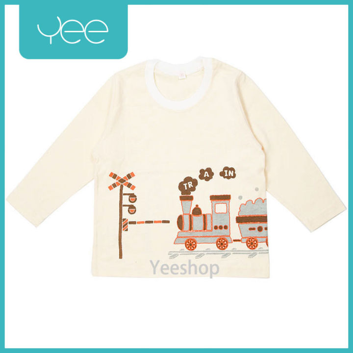 yeeshop-ชุดเสื้อผ้าเด็กผู้ชาย-เด็กผู้หญิงแขนยาวเข้าชุด-ออเดอร์ญี่ปุ่น-ลายรถไฟ-สีครีม-ไซส์-80-6-12เดือน-1022