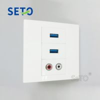 SeTo 86 Type One Port Red &amp; White Audio + Two Port 3.0 USB Panel Wall Plate Socket Keystone Faceplate