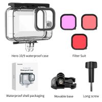 W8h6กล้องโทรทรรศน์ในซองกันน้ำ45ม. สำหรับ GoPro Hero 12 11 10 9เคสดำน้ำใต้น้ำพร้อมกล้องแอคชั่นแคมเมราตัวกรองดำน้ำเคสฝาครอบและกระเป๋า