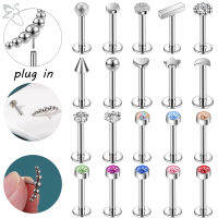 ZS 16G ชุดสแตนเลสสตีล Lip Studs Cubic Zircon Lip Piercing Studs หัวใจดอกไม้คริสตัลที่มีสีสัน Labret เจาะ Helix Conch เจาะ