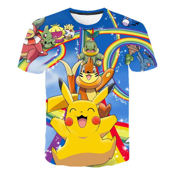 3D boys and girls summer Pokemon fashion cartoon T-shirt hip-hop streetwear casual short-sleeved 3D printed T-shirt 4T-14T