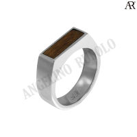 ANGELINO RUFOLO Ring ดีไซน์ Wood แหวนผู้ชาย Stainless Steel 316L(สแตนเลสสตีล)คุณภาพเยี่ยม สีเงิน ประดับตกแต่งด้วย Wood