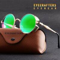 2020 Polarized Gothic Steampunk Sunglasses Coating Mirrored Round Circle Sun glasses Retro Vintage Gafas Masculino Green Cycling Sunglasses