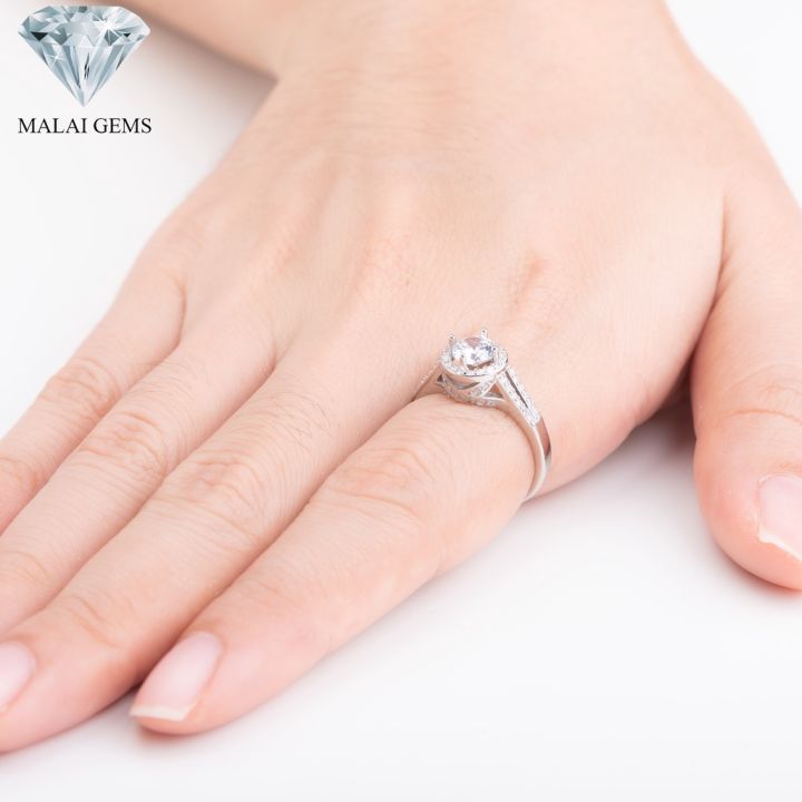 malai-gems-แหวนเพชร-แหวนhalo-เพชรล้อม-เงินแท้-925-เคลือบทองคำขาว-ประดับเพชรสวิส-cz-รุ่น-071-1rl62540-แถมกล่อง-แหวนเงินแท้-แหวนเงิน-แหวน