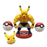 Anime Pokemon Muscle Fitness Pikachu Action Figure Weightlifting Strong Change Double Head Pvc Model Doll Collectible Toys Gift