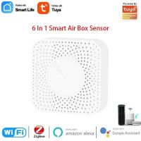 Zigbee3.0 Tuya Smart Air Box Temperature Humidity Sensor Formaldehyde PM2.5 Detector VOC,CO2,6 in 1 Housekeeper App Control