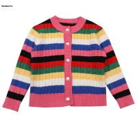 OASHTH Girls sweater coat spring and autumn new rainbow knitted jacket childrens clothing baby top