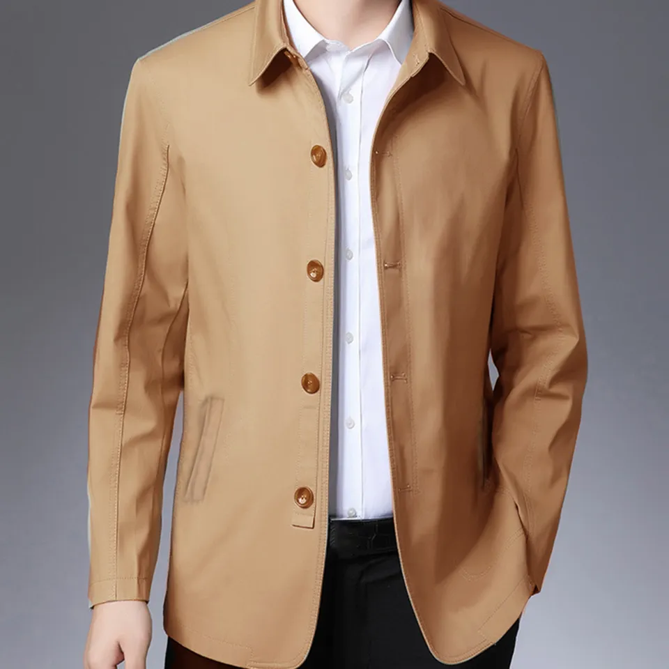 Men Business Shirt Jacket Solid Color Loose Streetwear Spring