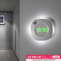 LED PIR Motion Sensor Wall Clock Lamp 360 Degrees USB Modern Design Digital Watch Time Indoor Kitchen Bathoom Study Night Light