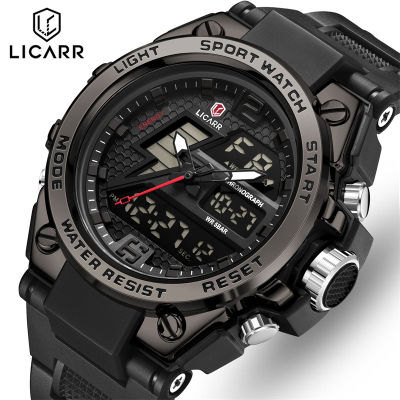 LICARR นาฬิกาลำลองสำหรับผู้ชาย,นาฬิกาแฟชั่นทหารของแท้นาฬิกาปลุกนาฬิกาข้อมือสำหรับผู้ชายวันที่ดิจิตอลโครโนกันน้ำ9513