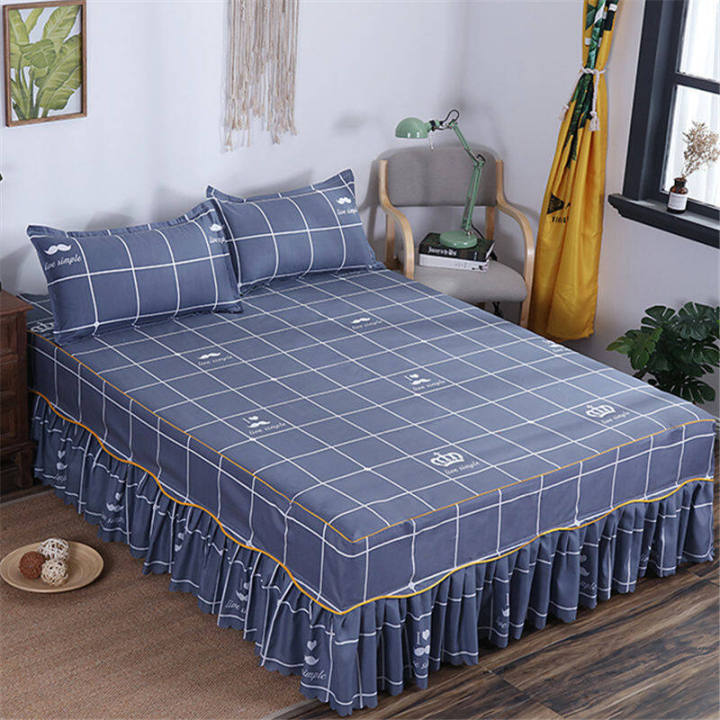 zorin-3in1ผ้าระบายขอบเตียง-king-queen-ขนาดผ้าปูเตียงแบบพอดี5-6ฟุตผ้าคลุมเตียงผ้ารองนอน2ปลอกหมอน
