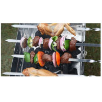 BBQ Skewer Stainless Steel Shish Kebab BBQ Fork Set Long Flat Wood Handle Barbecue Needle Meat Grill Outdoor Tools