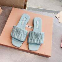 Xi Ke High-definition version miu miuˉslipper womens 2023 new super fairy seaside holiday slippers wear flat sandals