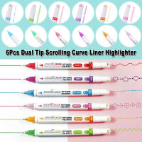 6Pcs Set Single Dual Tip Scrolling Curve Liner Highlighter Wave Line Love Stamp Office Scrapbook Graffiti Art Marker Roller Pen-Yuerek