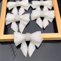 large size transparent white beaded patch diamond pearl bow tie collar patch cloth accessories embroidery applique patches