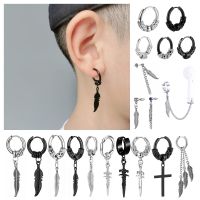 Stainless Feather Jewelry Accessories Stainless Feather Hoop Earrings - Punk - Aliexpress