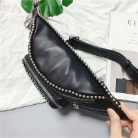 Fashion Ladies Chest Bags Rivet Beaded Belly Belt Bags Cow Leather Feminina Waist Pack Multinational Fanny Packs Bum Bags Mini