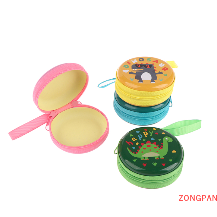 zongpan-กระเป๋าไดโนเสาร์ที่น่ารักกระเป๋าใส่เหรียญทรงกลมพิมพ์ลายน่ารักกระเป๋าสตางค์มีซิปกระเป๋าสตางค์สำหรับเด็กหญิงเด็กชายที่เก็บหูฟัง