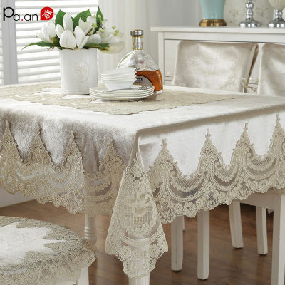 Europe Luxury Tablecloth Rectangular Gold White Velvet Retro Thick Embroidered Table Cloth Lace Dinning Table Decoration