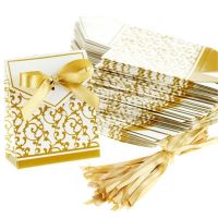 100pcs Wedding Favours Birthday Party Favor Bags Gold Sliver Flower Candy Boxes Bag Favor Sweet Cake Gift Party