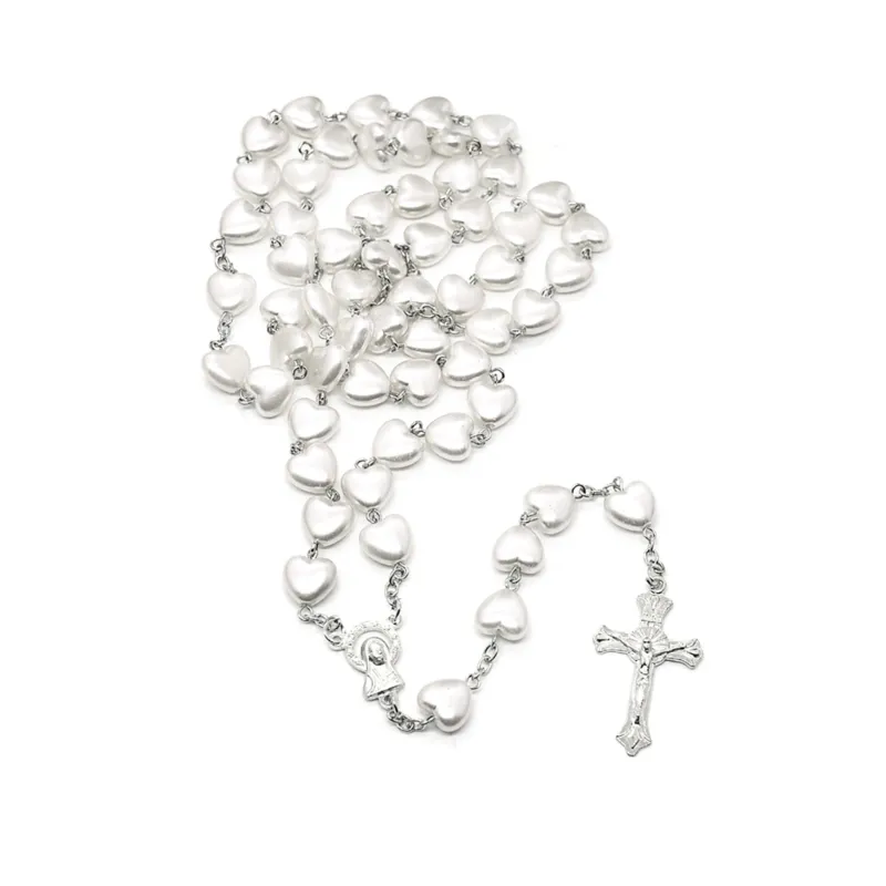 Catholic White Pearl Rosary Beads Prayer Necklace Crucifix Holy Land – The  Peace Of God®
