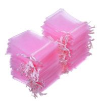 【hot】 100Pcs Jewelry Packing Drawable Pink Organza 7x9 9x12 10x15 13x18 17x23cm Sachet Wedding