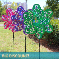 ?【Lowest price】TANG Double Layer นกยูงเลเซอร์เลื่อมกังหันลม SPINNER Home Garden Decor YARD Toy