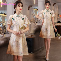 【CW】New Style Summer Improved Chiffon Cheongsam Women Elegant Chinese Traditional Short Sleeve Qipao Dress Modern.