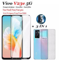 3in1 Vivo V23E ฟิล์มเลนส์กล้อง + ฟิล์มกระจกเต็มจอ+ ฟิล์มหลัง ฟิล์มกันกระแทกขอบดำ