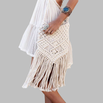 Handmade Rope Woven Handbag Knitted Rattan Summer Beach Bag Tassel Bohe Bolsos Feminine Crochet Fringed Women Shoulder Bags New