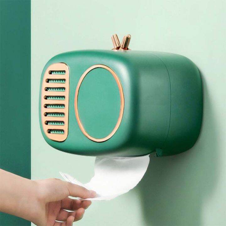 retro-radio-model-toilet-paper-roll-holder-tissue-box-wall-mounted-waterproof-tray-roll-tube-paper-stand-case-bathroom-product