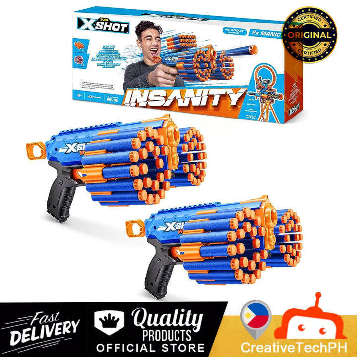 XShot Insanity Manic Blaster Dual Pack by ZURU with 48 Darts, Air Pocket Technology Darts and