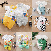 จั๊มสูทบอดี้สูทการ์ตูนไดโนเสาร์แขนสั้นสำหรับ0-18months เสื้อผ้าในฤดูร้อนเด็กทารกรอมเปอร์พิมพ์ลายสัตว์ผ้าคอตตอนสำหรับเด็กหญิงเด็กชายเด็ก