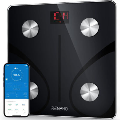 RENPHO Smart Scale for Body Weight, Digital Bathroom Scale BMI Weighing Bluetooth Body Fat Scale, Body Composition Monitor Health Analyzer with Smartphone App, 400 lbs - Black Elis 1 11"/280mm Black