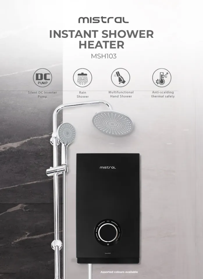 Mistral Instant Shower Heater with DC Pump u0026 Rain Shower MSH103-WH /  MSH103-BK (White / Black) | Lazada Singapore