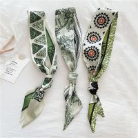 ★New★ French retro green small silk scarf headband tied bag multifunctional ins streamer Korean fashion long strip scarf