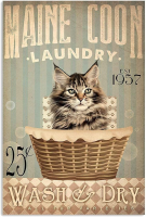 Wanghuilishop Maine Coon Cat ซักรีดป้ายโลหะ-ป้ายดีบุกวินเทจสำหรับบ้านสวนและตกแต่งห้องนั่งเล่นกลางแจ้ง