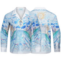 [ขายดี] 2023เสื้อฮาวายเข้ารูปคอปกเสื้อพิมพ์ลายโลกแฟชั่นเสื้อเชิ้ตลำลองแขนยาวเสื้อเชิ้ตลายดอกของผู้ชาย