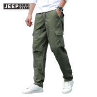 JEEP SPIRIT ทหารสีเขียว Overalls ผู้ชายต้นฤดูใบไม้ผลิและฤดูใบไม้ร่วงหลวมตรง Tube Toe แนวโน้มแฟชั่นแบรนด์ Harlan ผู้ชายกางเกงลำลอง