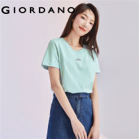 GIORDANO ผู้หญิง เสื้อยืดคอกลมแขนสั้นผ้าฝ้ายถักลายแมว Free Shipping 05323394