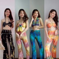 Tie dye Hawaii set เซทมัดย้อมบราคู่กับกางเกงขาบานเข้ารูป ชุดเซทมัดย้อม ชุดเซทไปทะเล